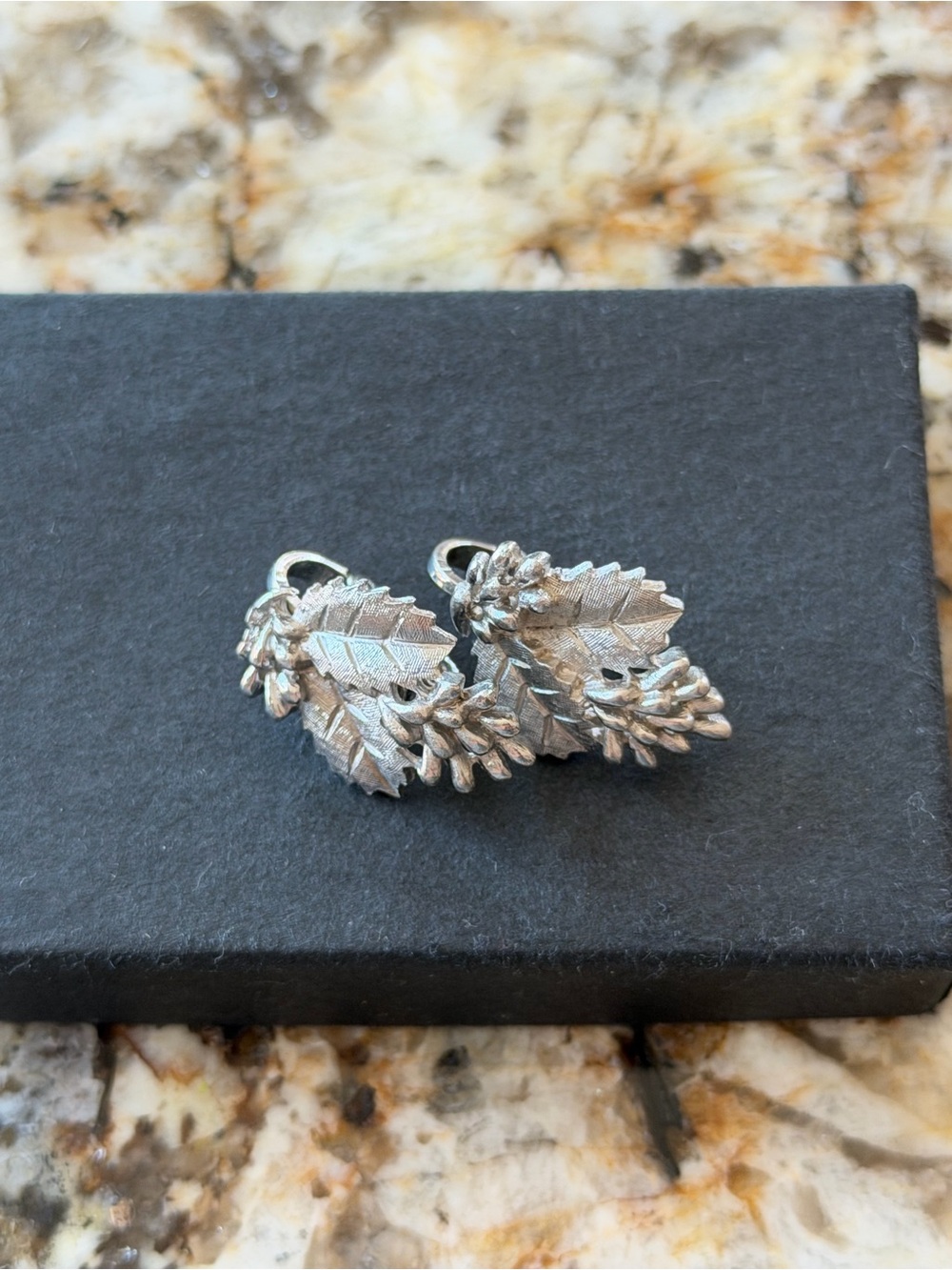 Vintage Trifari Silver Leaf Cluster Clip-On Earrings